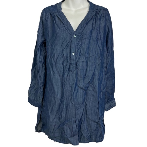 HONEY PUNCH Denim Chambray Long Sleeve Shirt Style Tunic V-Neck Dress sz Small S - Picture 1 of 16